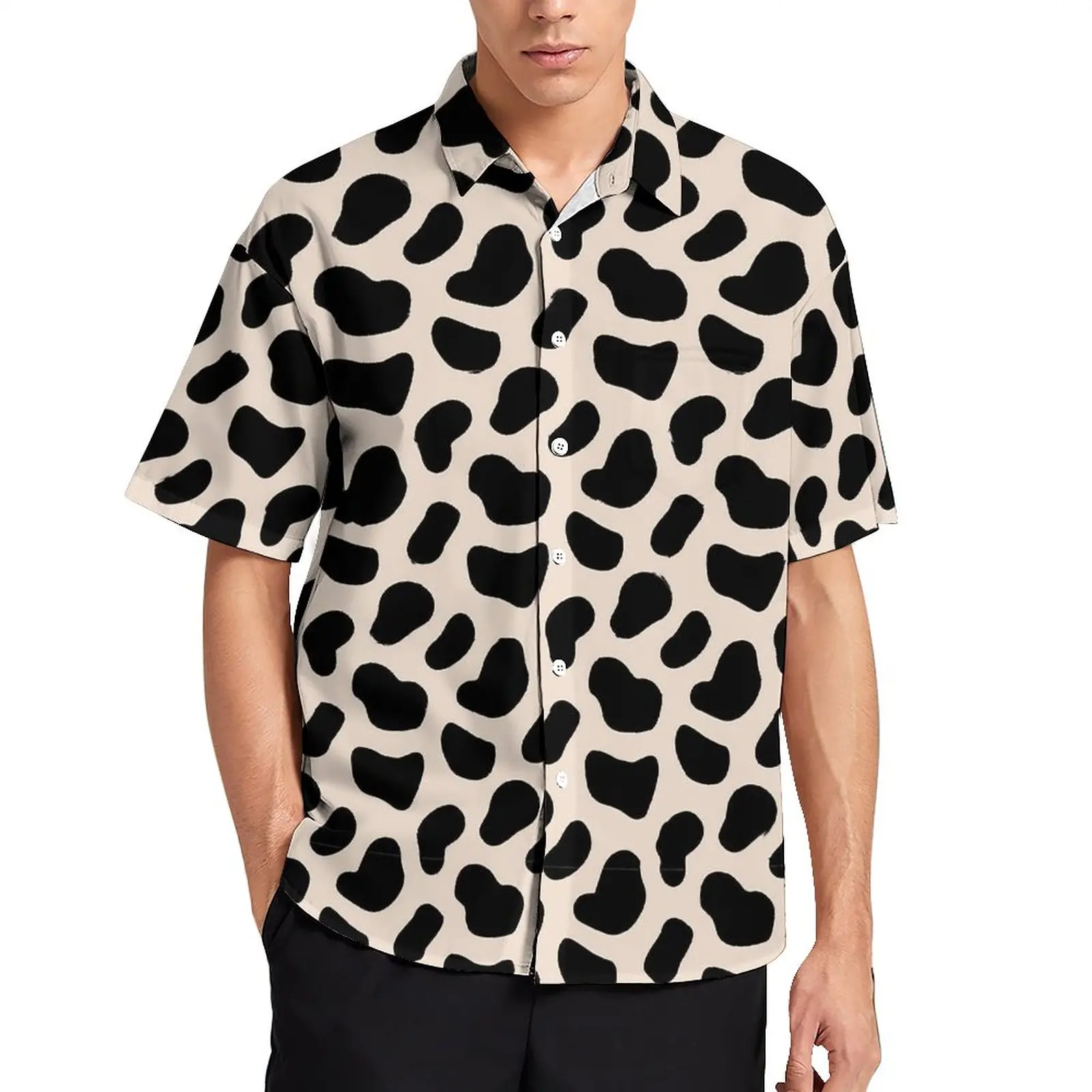 

Dalmatian Print Casual Shirt Black Spots Beach Loose Shirt Hawaiian Aesthetic Blouses Short-Sleeved Design Oversized Clothing