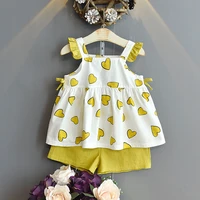 girls summer suit new korean version short sleeved love suspender top all match shorts two piece childrens clothing