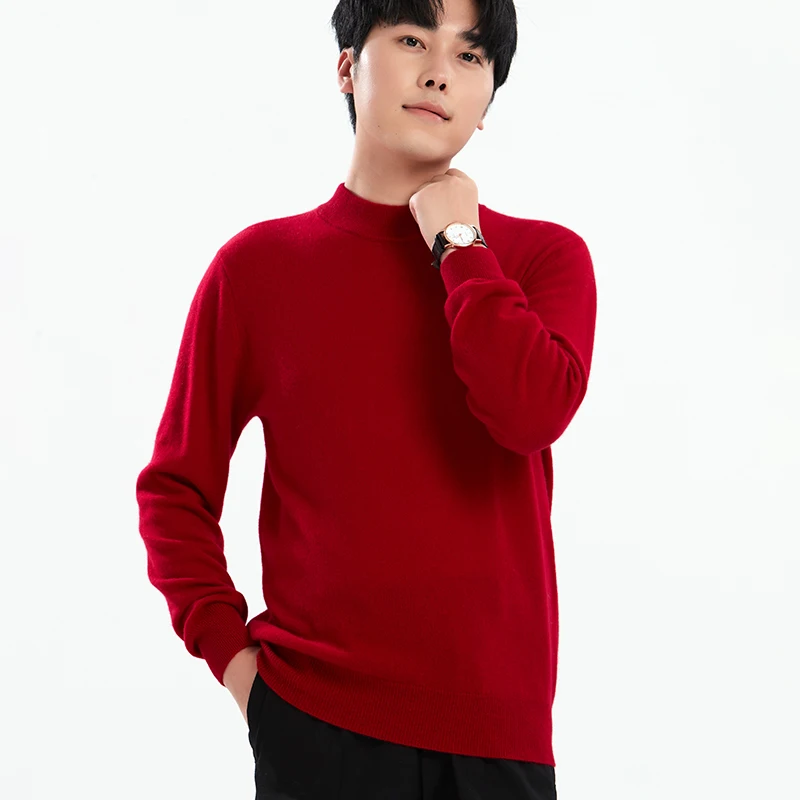 Мужской трикотажный пуловер средней плотности с длинным рукавом