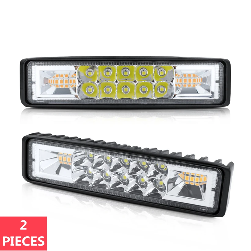 

2PCS 48w Car Led Lighting Work Light Bar 12V 24V 6000LM Flood Lights With Red Flashing White Brights For 4x4 Offroad Truck SUV