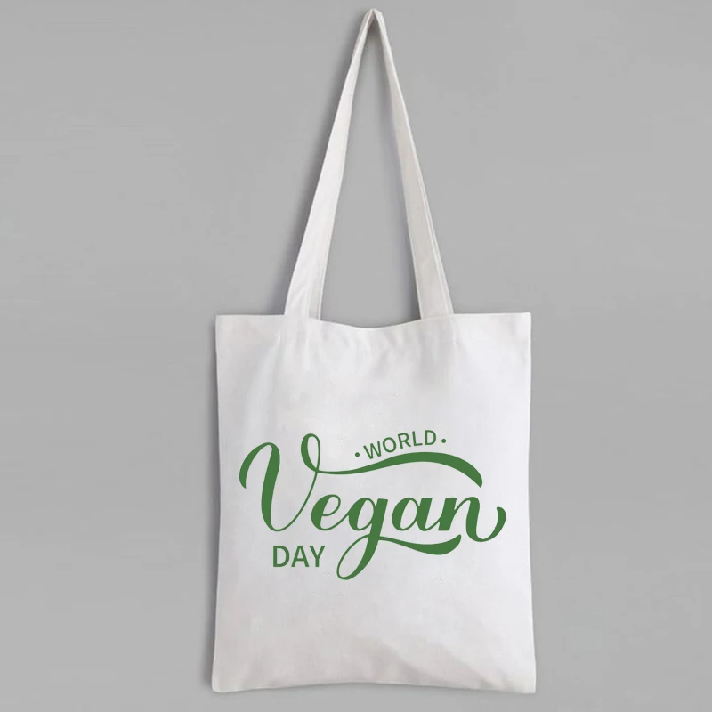 

World Vegan Day Tote Bags Vegan Canvas Tote Eco Friendly Women Animal Lover Cute Bags Vegan Lifestyle Custom Logo Bag