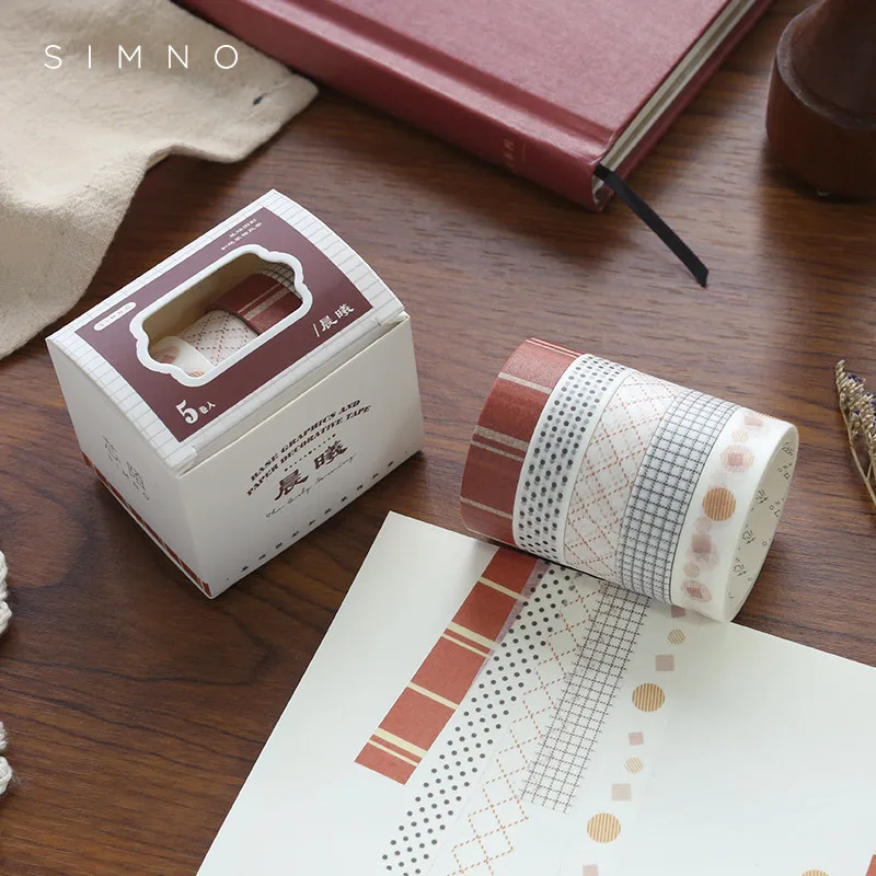 

5 pcs/lot Basic geometric pattern Masking Washi Tape set Decorative Adhesive Tape Decora Diy Scrapbooking Planner Sticker Label