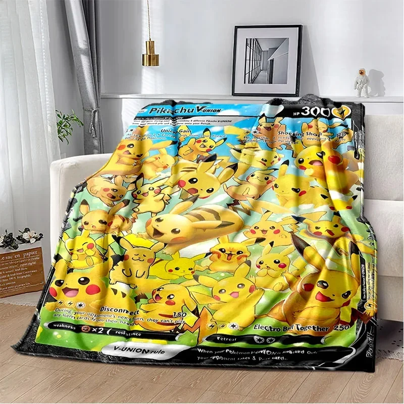 P-Poke-mon Gold Cards P-Pikachu Cartoon Printed Blanket Bedroom Livingroom Bed Warm Soft Comfortable AirConditioner Office Throw