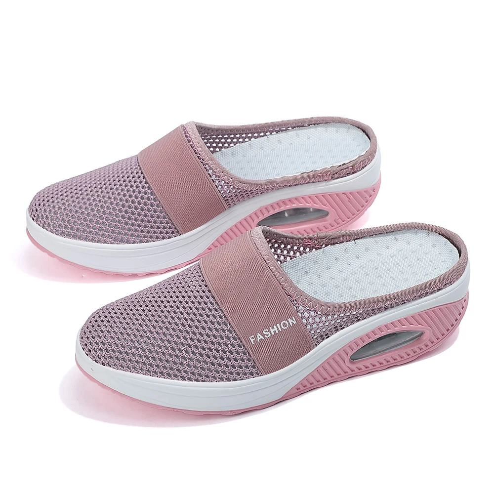Women's Air Cushion Anti-skid and Wear-resistant Half Slippers Fly Woven Mesh Shaking Shoes Lightweight Comfortable Casual Shoes