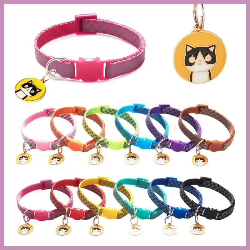 

1pc Reflective Split Cat Collar With Pendant Adjustable Puppy Kitten Necklace Cats Rabbit Collars With Name Tag Pet Accessories