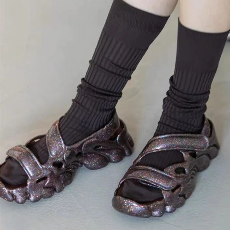 

Босоножки женские блестящие на платформе, пляжные туфли-желе с блестками, винтажные туфли на высоком каблуке, Y2K, лето 2023