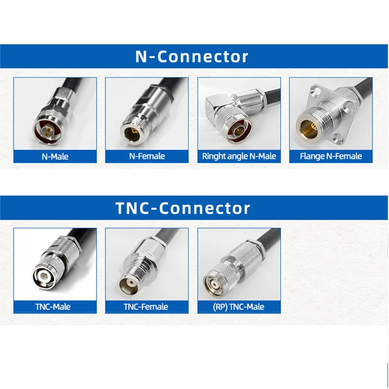 LMR 400 Coaxial Cable 1m  Including N Type Male Female SMA BNC M Type Connectors RF Adapter 50-7 Cable 50ohm for Communication
