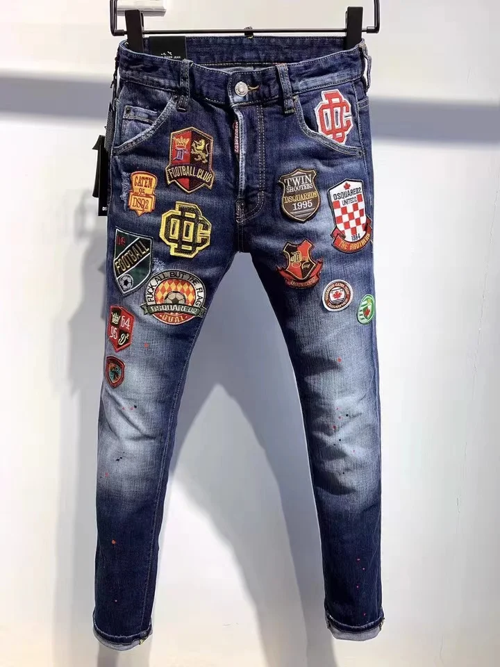 

Мужские джинсы Dsquared2, синие уличные джинсы, мужские рваные джинсы, мужские высококачественные Стрейчевые джинсы, мужская одежда