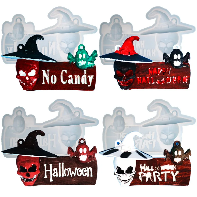 

DIY Cystal Epoxy Mold 3D Halloween Skeleton Ghost Door Decoration Silicone Mold Wall Hanging Pendants For Halloween Party Decor