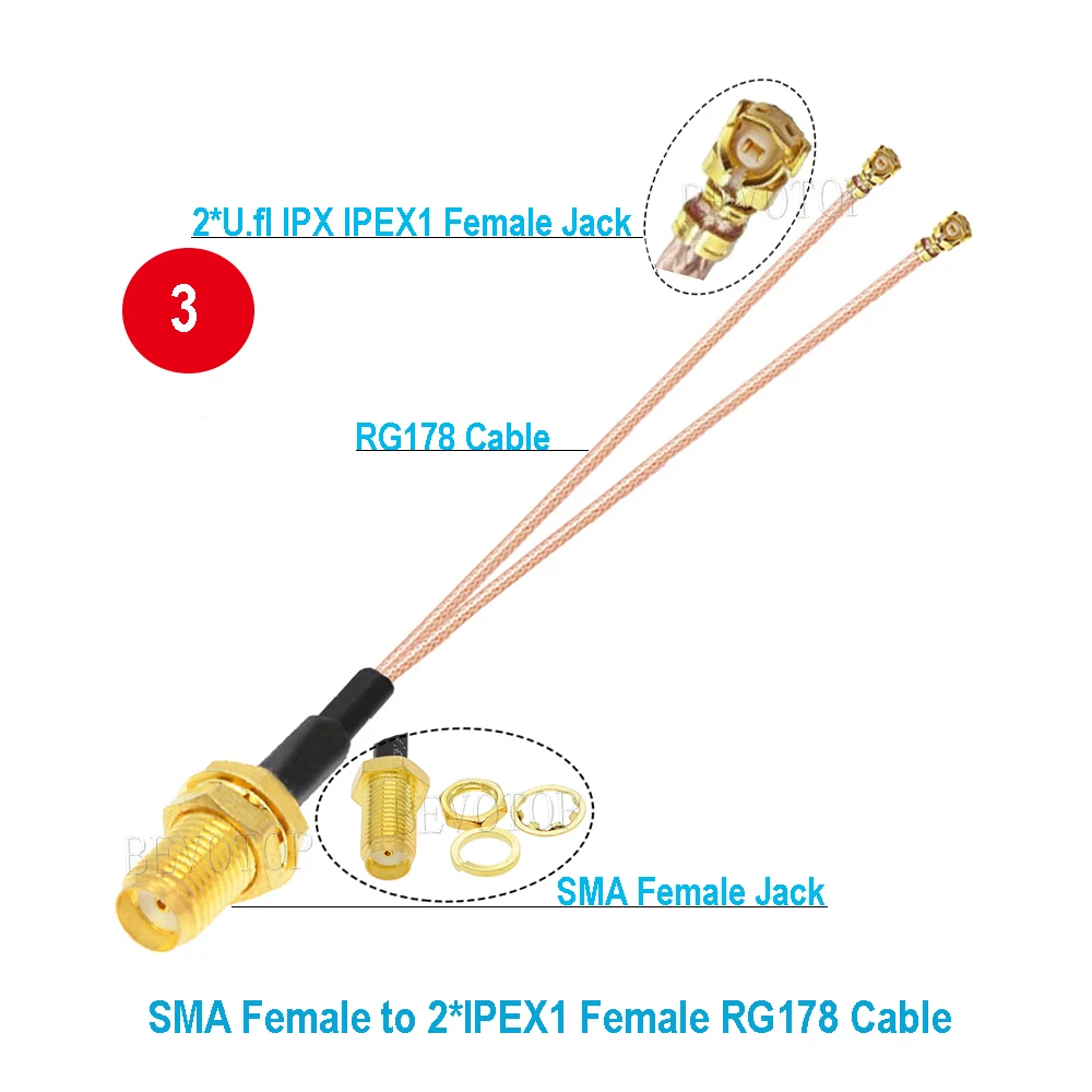 10 шт./лот RP-SMA/SMA-2 x IPX U.fl IPEX1 гнездовой разъем RG178 кабельный разветвитель