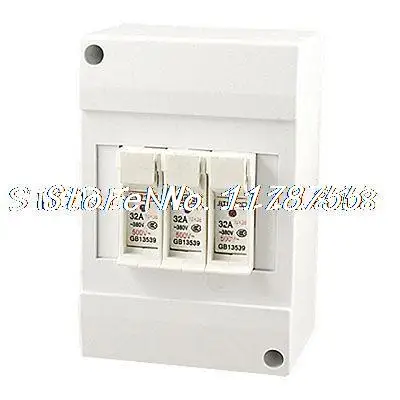

Plastic Housing 3 Poles 10 x 38mm Fuse Holder AC 380V 32A with LED