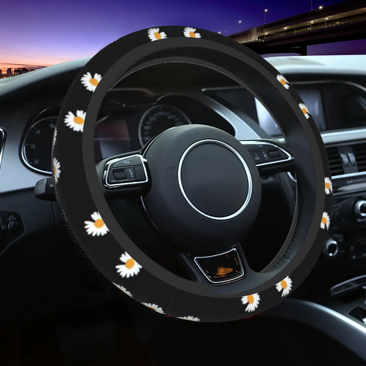 

38cm Car Steering Wheel Cover Daisy Flowers Universal Braid On The Steering Wheel Cover Car-styling Automobile Accessory