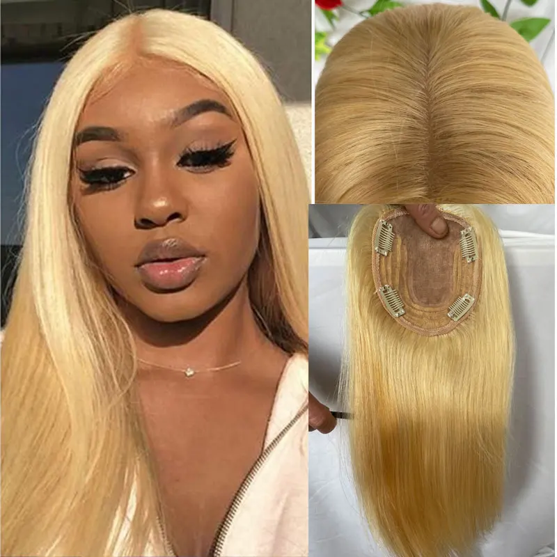 613 Blonde Straight Lace Closure Human Hair Silk Base Top Closure Topper For Women Hair Pieces Clip in Middle Part Closrue