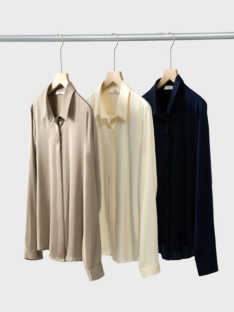 

Silk Stretch Double Joe Solid Color Silk Shirt Women OL Professional Long Sleeved Mulberry Silk Shirt 2023 Mulberry Silk blouse