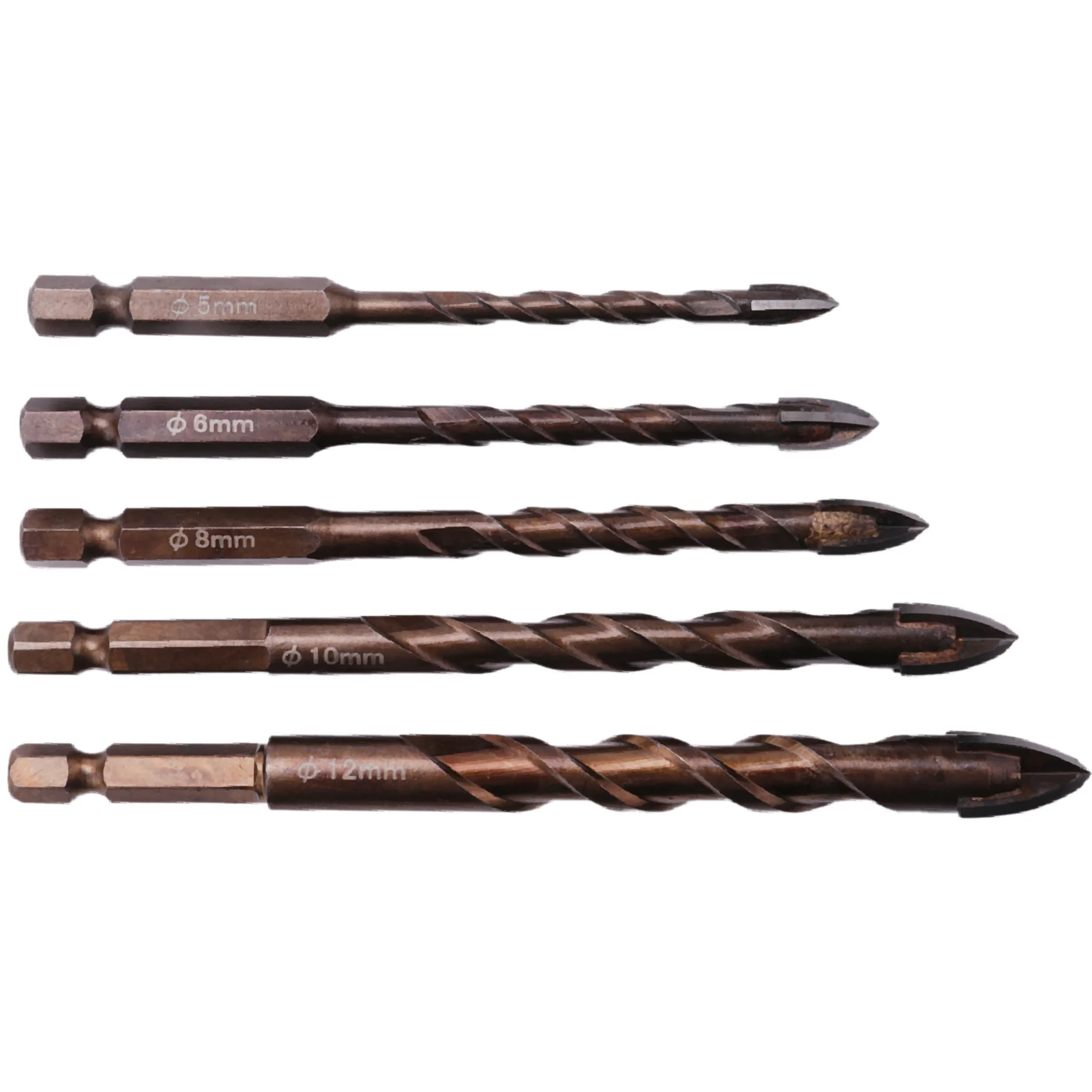 

5Pcs/Set Cross Hex Tile Bits Glass Ceramic Concrete Hole Opener Kit Hard Alloy Drill Size 5/6/8/10/12 MM