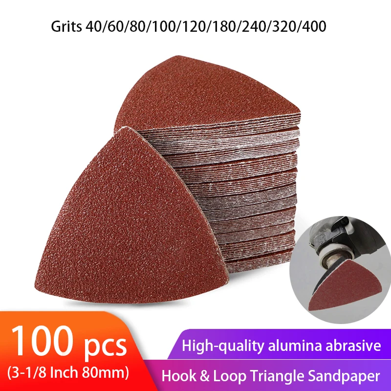 

Magixun 100pcs Triangular Sandpaper Hook & Loop Triangle Sanding Sheets Fit 3-1/8 Inch Oscillating Multi Tool Sanding Pad