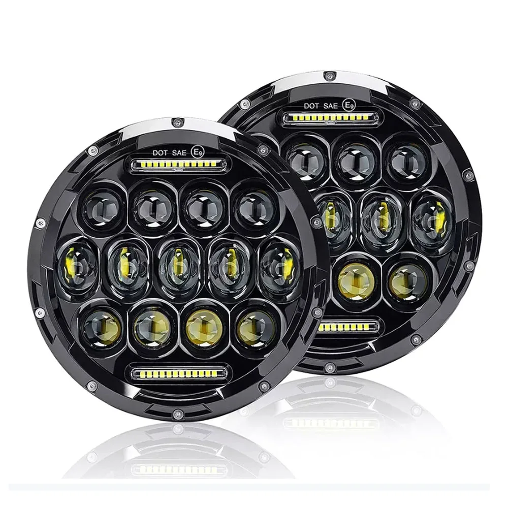 Black/Chrome 7&quot Inch H4 LED Moto Headlight For Harley Softail Slim Fat Boy 7inch Halo Angel Eye DRL DOT Led Motorcycle Headlamp |