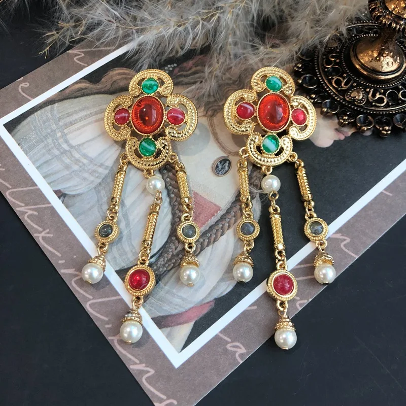 

Medieval Accessories Long Pearl Silver Needle Ear Nail Ear Clip Autumn Winter New Pendant Earrings