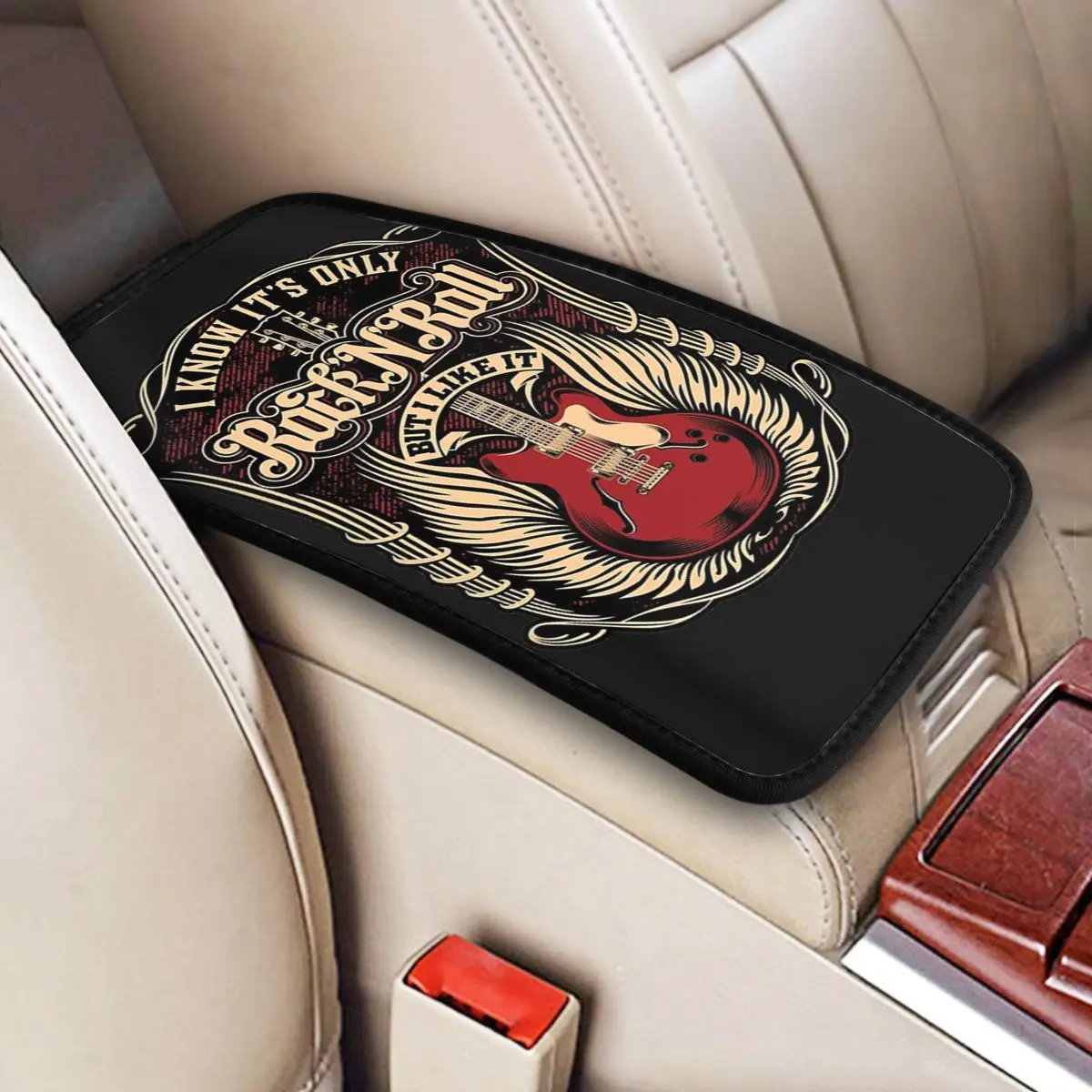 

Car Armrest Cover Mat Leather Rock And Roll Center Console Cover Pad Heavy Metal Music Interior Cushion Automobiles Armrest Pad