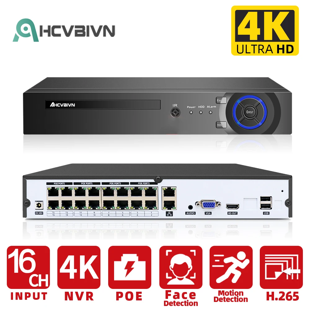 

4K 16CH 8CH POE NVR H.265 видеорегистратор для POE IP CCTV Camera 1080P/3MP/4MP/5MP/8MP/4K
