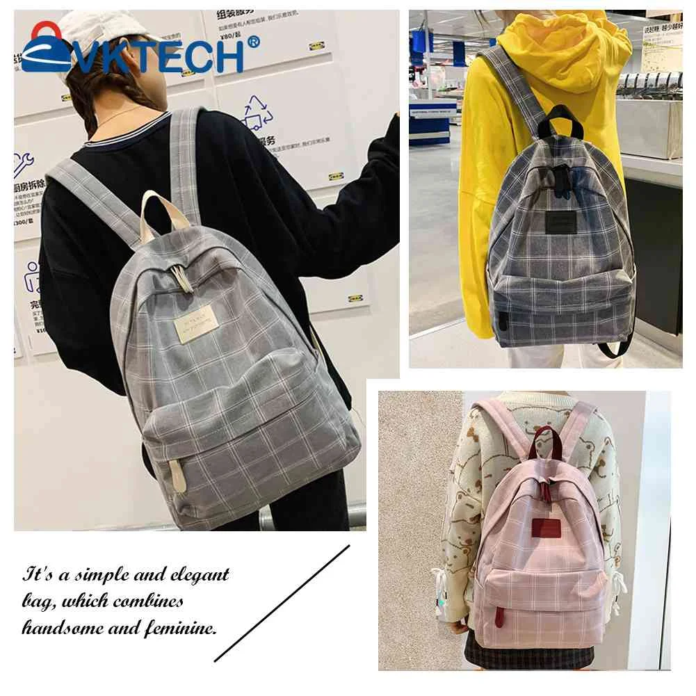 

Vintage Plaid Backpacks Portable Canvas Backpack Adjustable Strap Student Bookbags Large Capacity Rucksack for Students Ladies