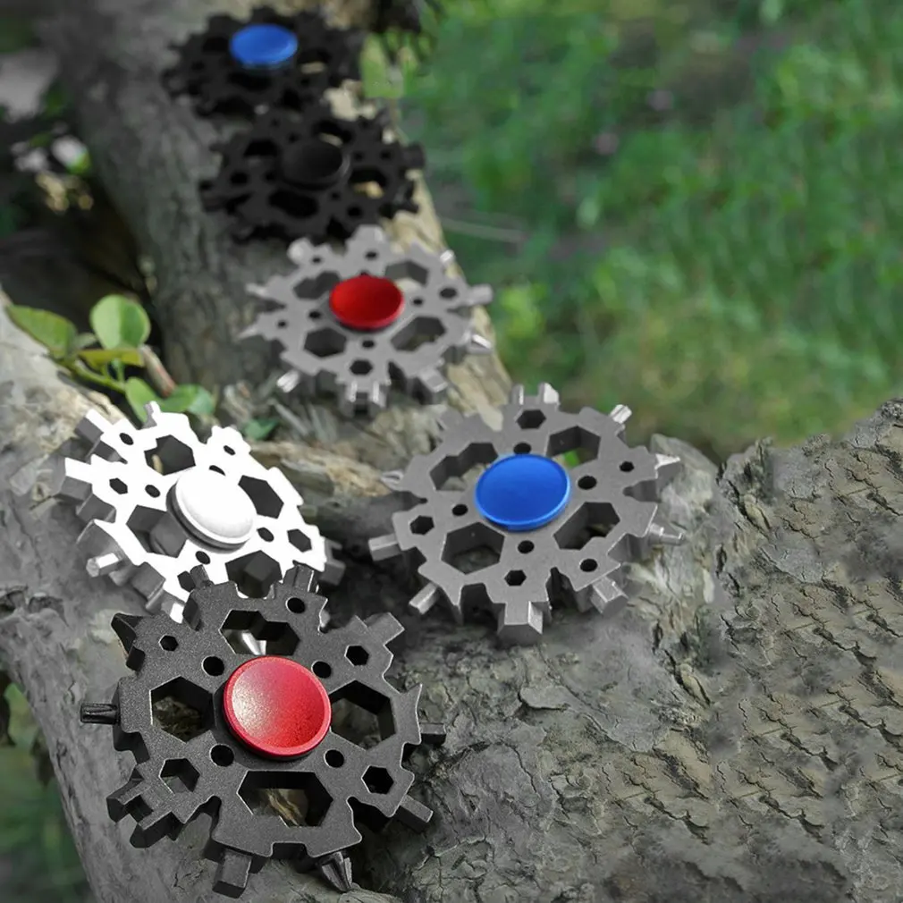 

New Wrench 23-in-1 Snowflake Multitool With Fidget Spinner Function Bottle Opener Flat Cross Screwdriver Stainless Steel Gift