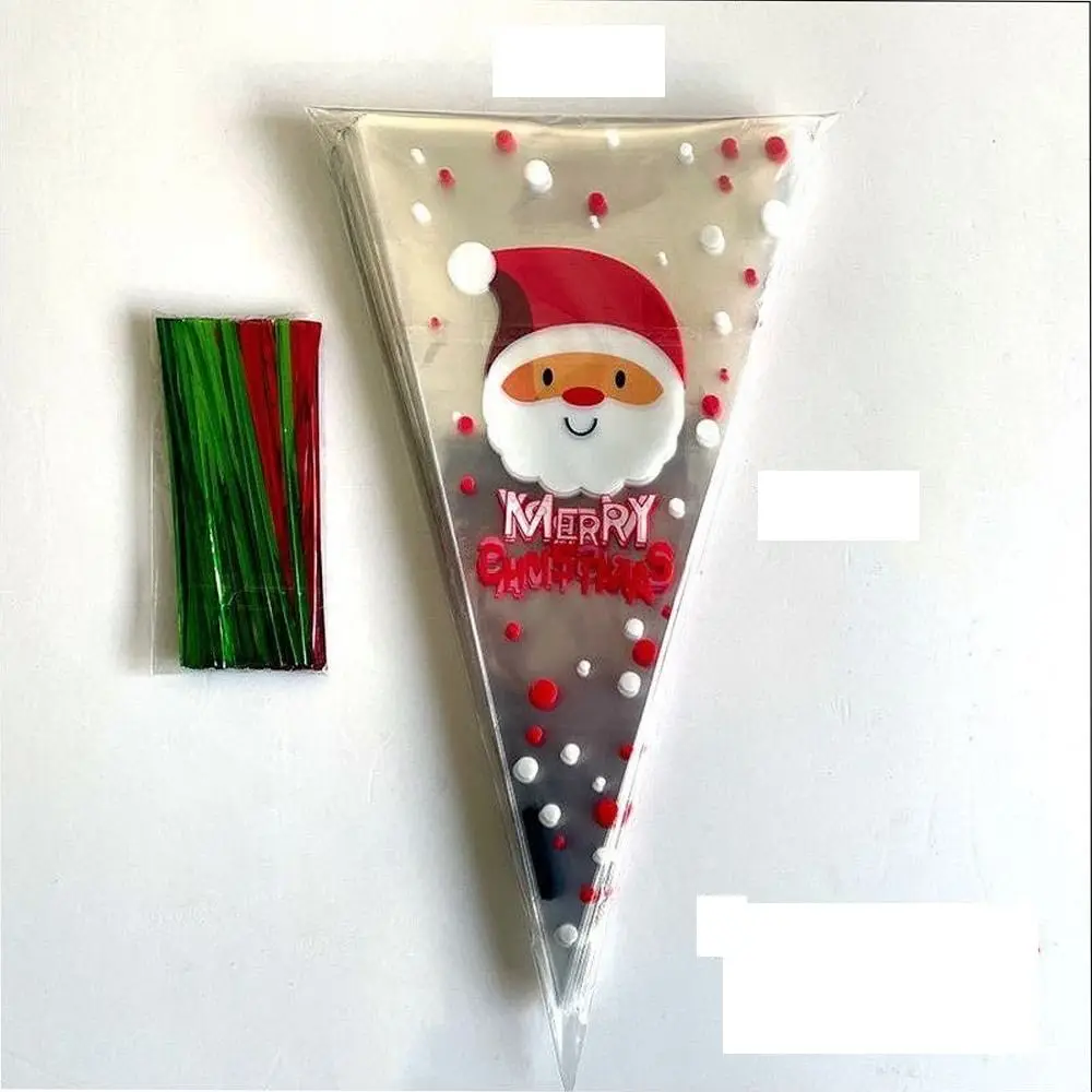 

100pcs Christmas Xmas Cellophane Cello Cone Bags Gift Party Treat Kids Sweet Candy Bags with Twist Ties Decoration