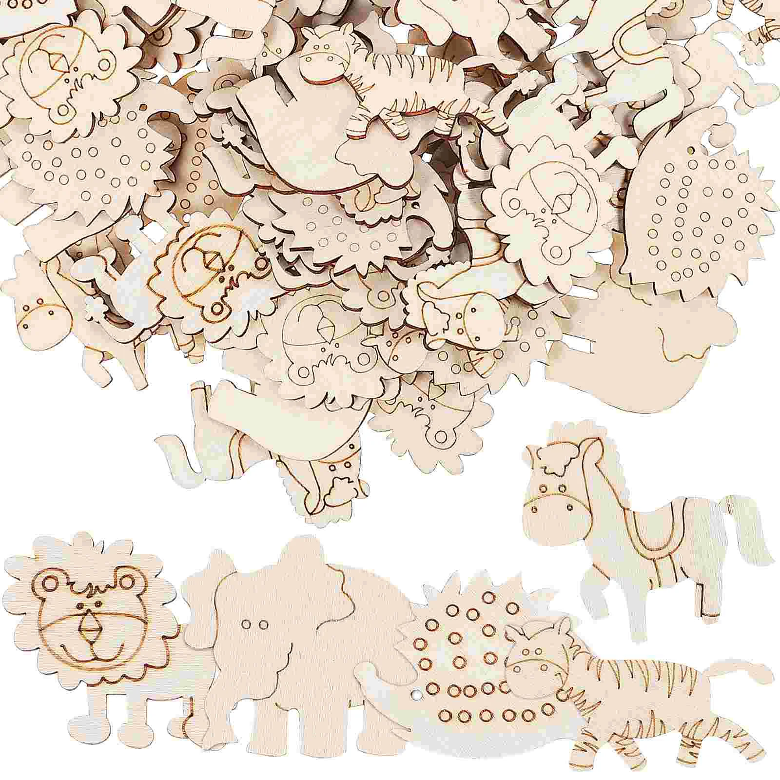 

100pcs Wood Animal Cutouts Wooden Animal Cutouts DIY Crafts Projects Wooden Pieces Ornaments Wooden Embellishments