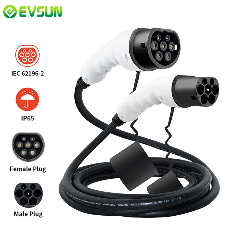 

EV зарядный кабель 32 А 22 кВт, трехфазный для автомобильной зарядной станции Тип 2-Тип 2, разъем EV, зарядный кабель, соответствующий IEC 62196-2