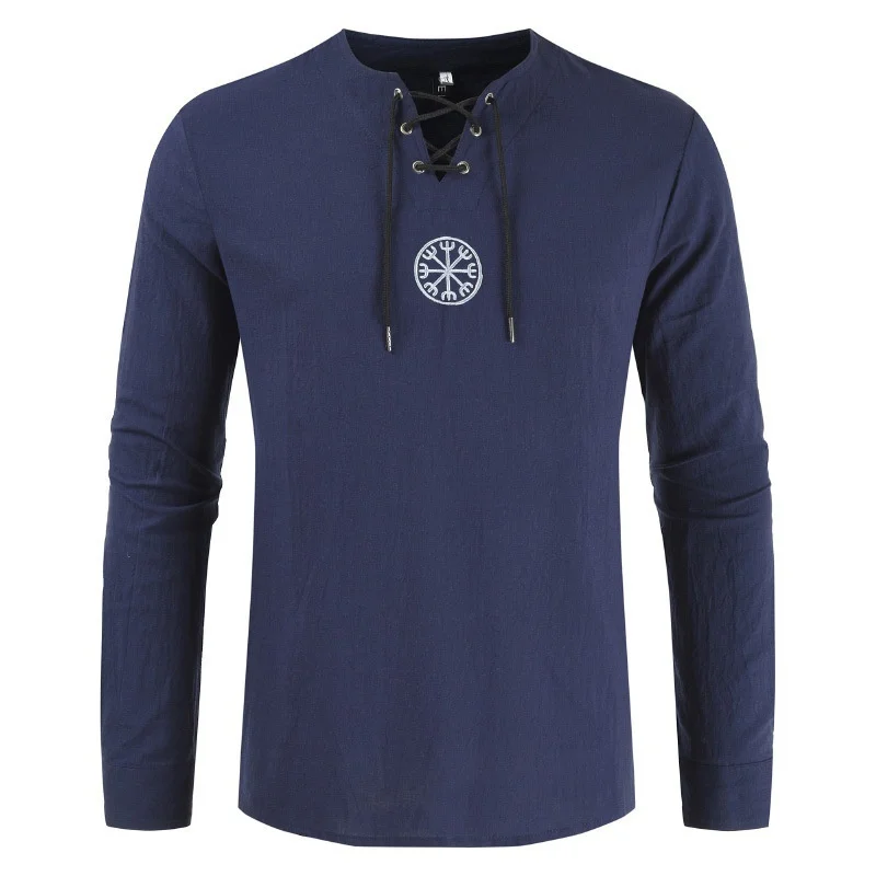 2022 New Men's Cotton and Linen Long-sleeved Shirt Round Neck Fashion Dual-use Sleeve Long-sleeved Linen Shirt Men's T-shirt