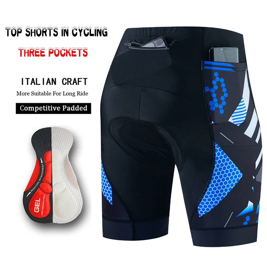 

New Sell Well Three Pockets Cycling Shorts Mountain Bike Breathable Mens Bike Gel Padded Ropa Ciclismo Bicycle Pants Under Wear