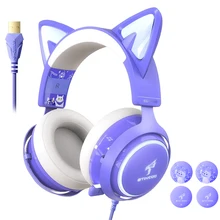 Flash Light Glow Cute Cat Ears Headphones with Mic Control LED Girls Stereo Bass Helmet Phone Music Earphone Gamer Casco Headset
