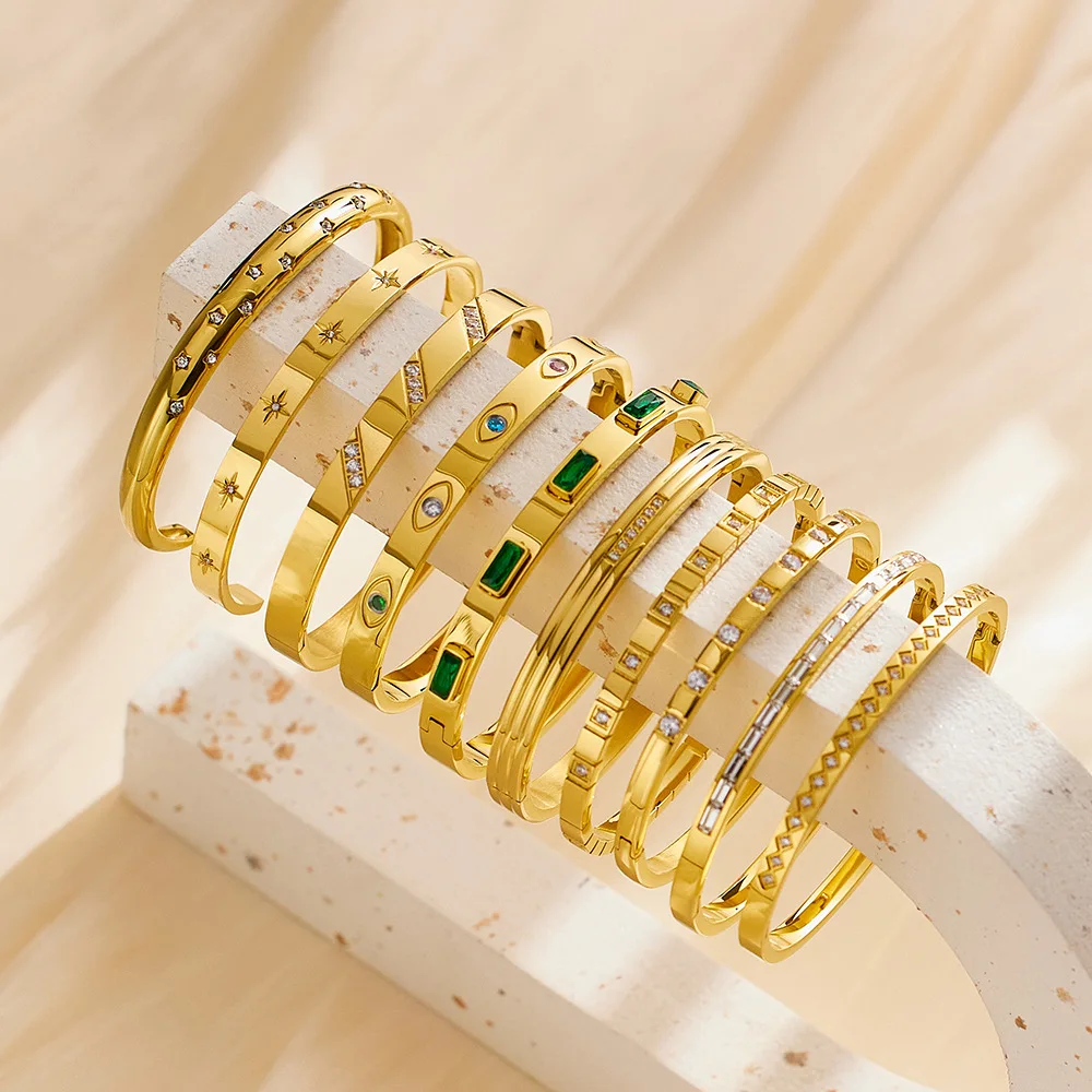

Fashion Cubic Zircon Bracelets for Women Luxury Stainless Steel Gold Color Cuff Bangle Charm Girls Exquisite Jewelry Gift