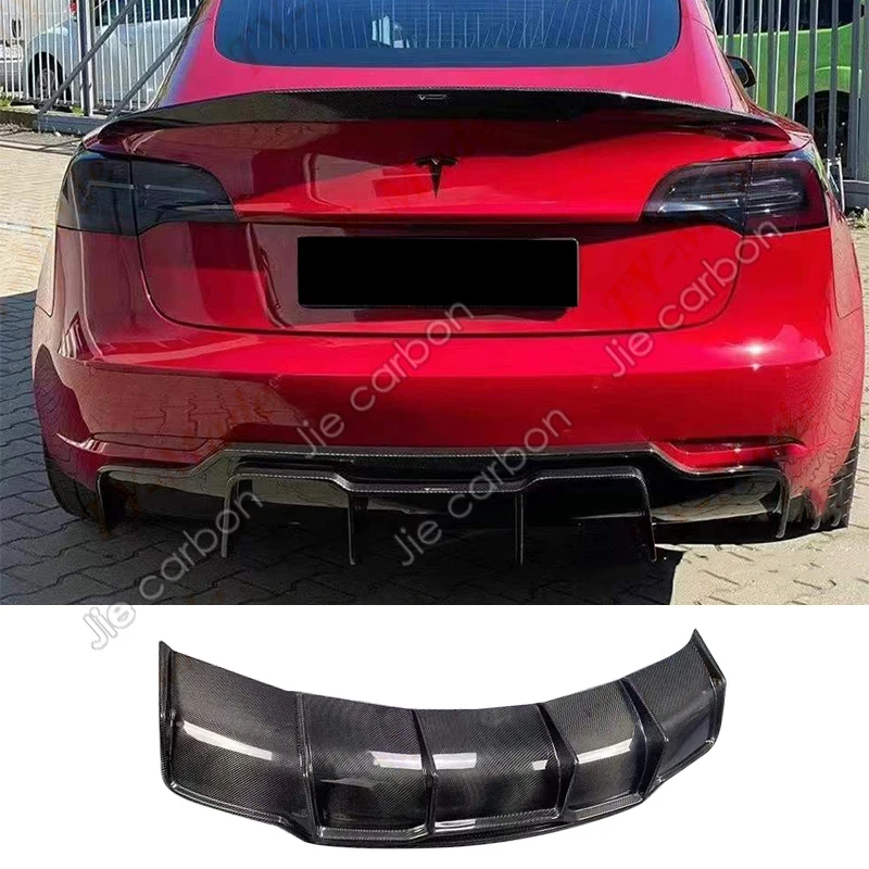 

Carbon Fiber/Bright Black Rear Bumper Diffuser Spoiler Chin for Tesla Model 3 Rear Lip Diffuser Protector 2016-2019 2020 2021car
