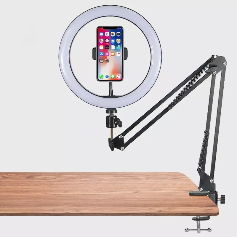 Купи New Photography Tripod For Mobile Phone Holder Accessories With Ring Lamp Light Clip For Smartphone Camera Selfie Stick за 1,810 рублей в магазине AliExpress