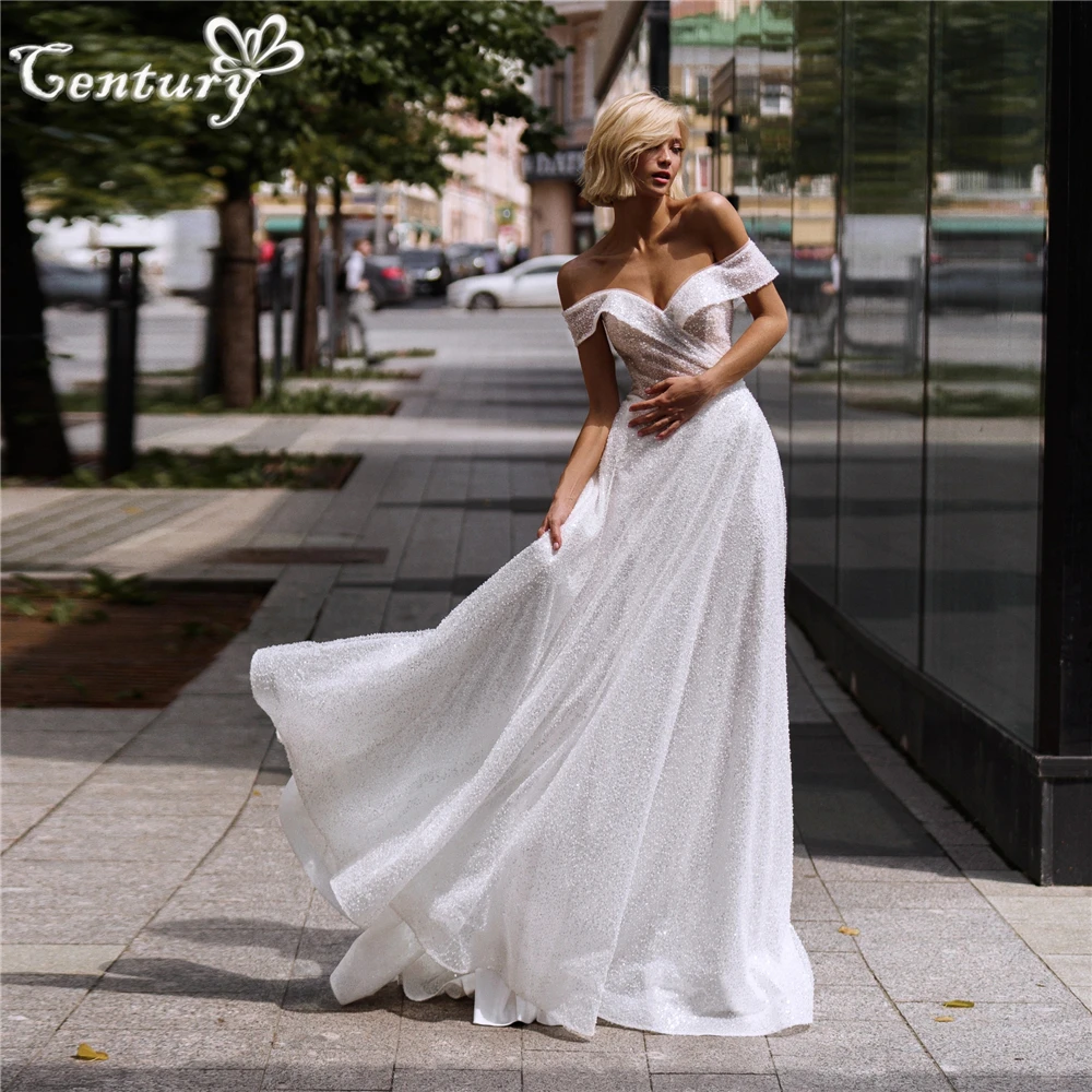 

Off Shoulder Luxury Wedding Dress for Women Bride 2023 Sequin Beaded Princess Bridal Gowns vestidos de novia robe de mariee
