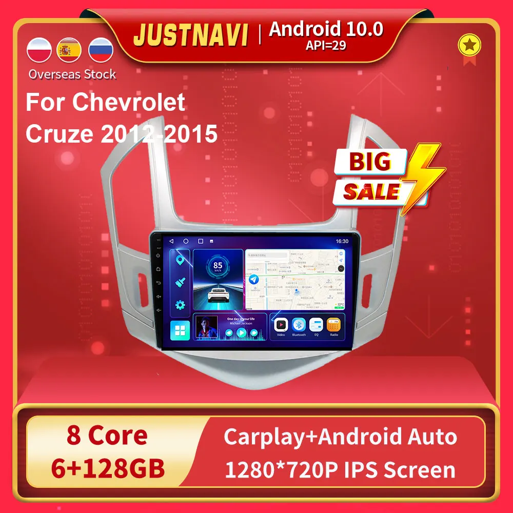 

JUSTNAVI QT10 6+128G Carplay Android 10.0 Auto Radio Autoradio GPS Tracker For Chevrolet Cruze 2012-2015 No DVD 2 din Support BO