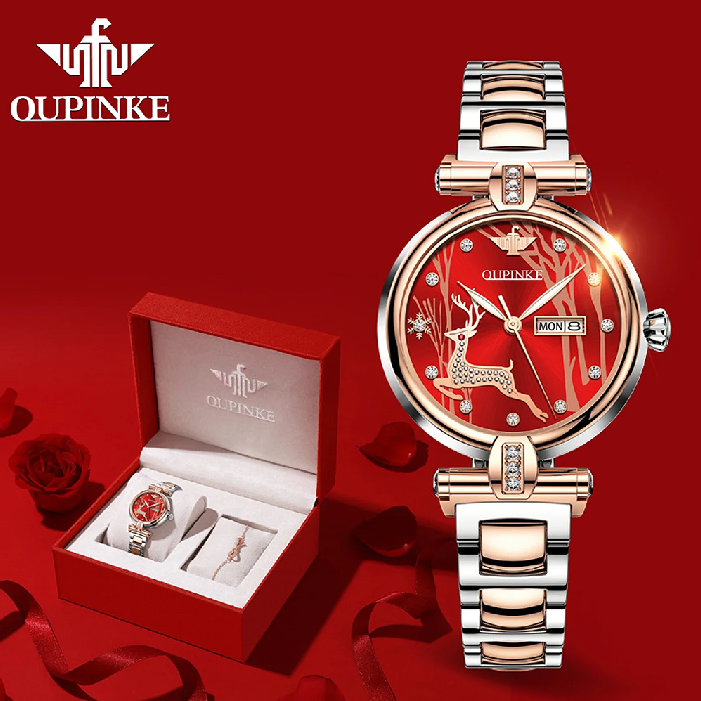 

OUPINKE Luxury Mechanical Watch For Women Sapphire Crystal Automatic Watches Ladies Wristwatch Waterproof Gift Set montre femme
