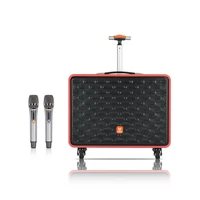 high quality leather suitcase shape 12 inch custom mobile wireless boombox trolley speakers portable with handle and wheels