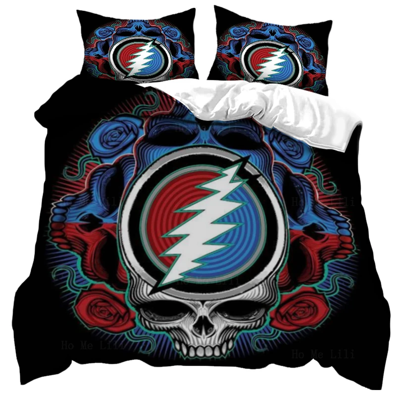 

Grateful Dead Skeleton Lightning Bolt Skull Face Dancing Bear Mushroom Duvet Cover By Ho Me Lili For Bedding Decor
