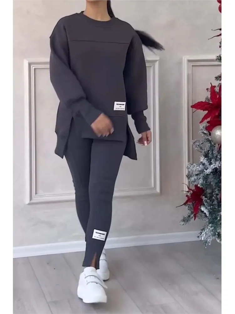 Женский Повседневный Спортивный костюм модный однотонный Свободный свитшот с