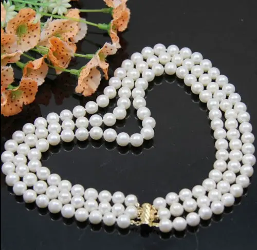 

noble women gift 17INCH GOLD CLASP AAA classic triple strand 7.5-8 mm natural south sea white pearl necklace