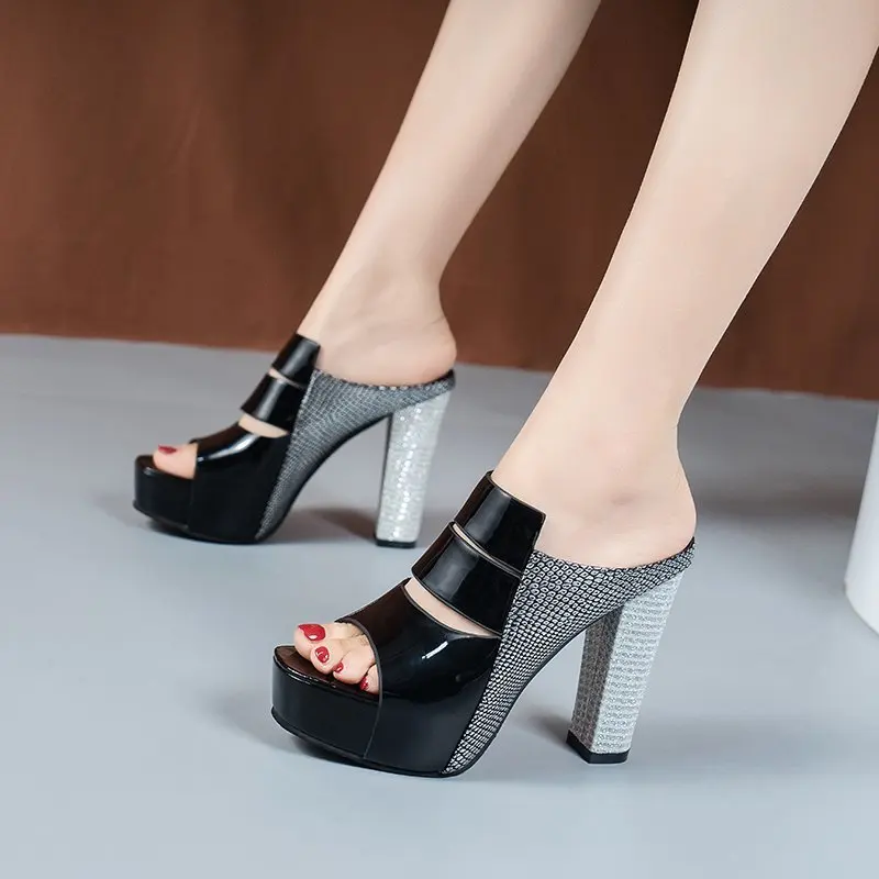 

Women Shoes Summer New Slippers High-Heeled Fashion Waterproof Platform Sandals Female Thick Heel Peep Toe Non-Slip Slides