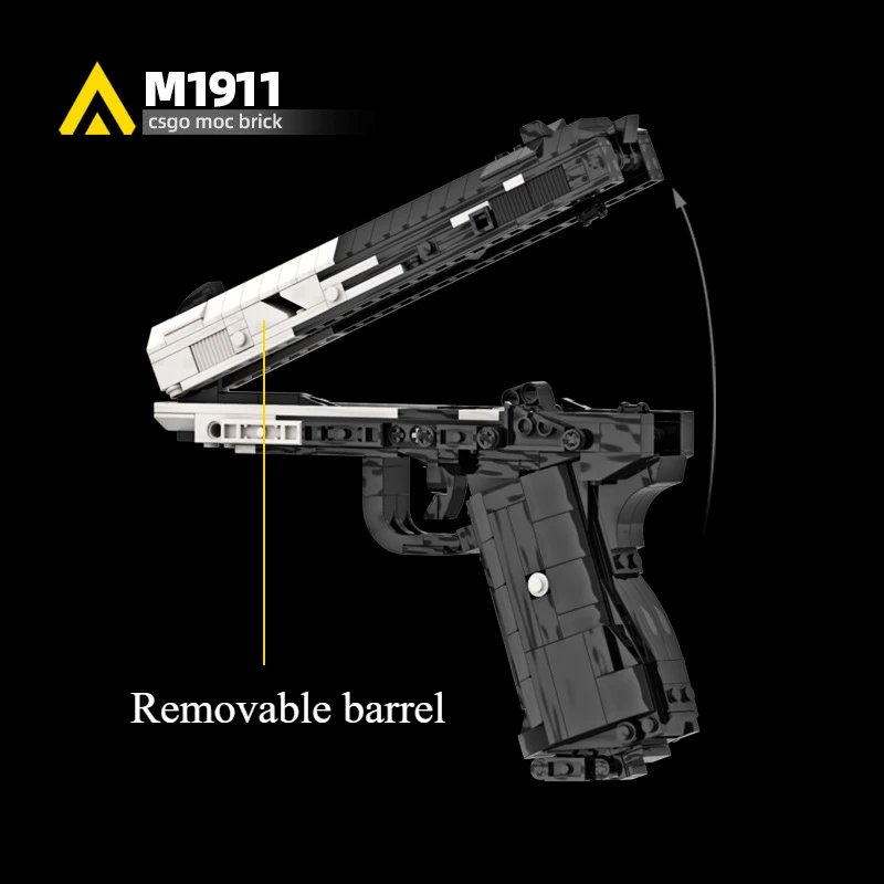 Фото MOC Shootable Building Block Модель M1911 Черная технологияная версия Игрушечный пистолет в сборе Кирпичи для мальчиков Военная серия Детские игрушки №4