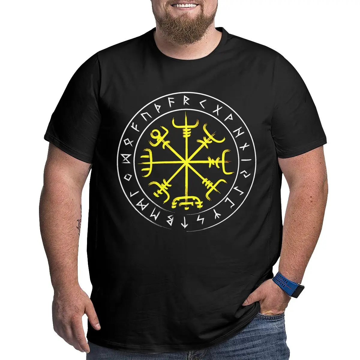 

Big Size T-shirt Vegvisir Futhark Vikings Tee Compass Rune Protection Nerd premium Plus Size Big Tall Man Oversized Tees Tops