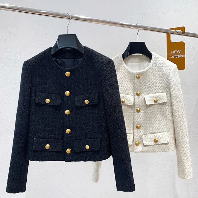 Luxury High Quality Female Fashion Golden Single Breasted Coat Jacket Women 2021 Vintage Outerwear Autumn 2022 Jackets Branded