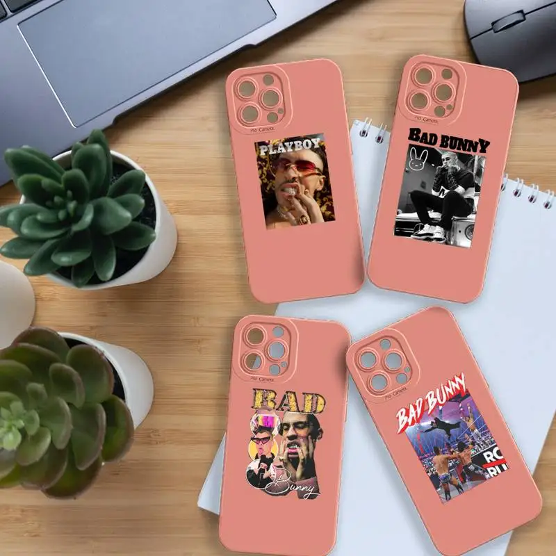 

Bad Bunny rapper Phone Case For iPhone 13 12 11 Pro MAX Mini X XS XR 7 8 Plus Camera Lens Liquid Silicone