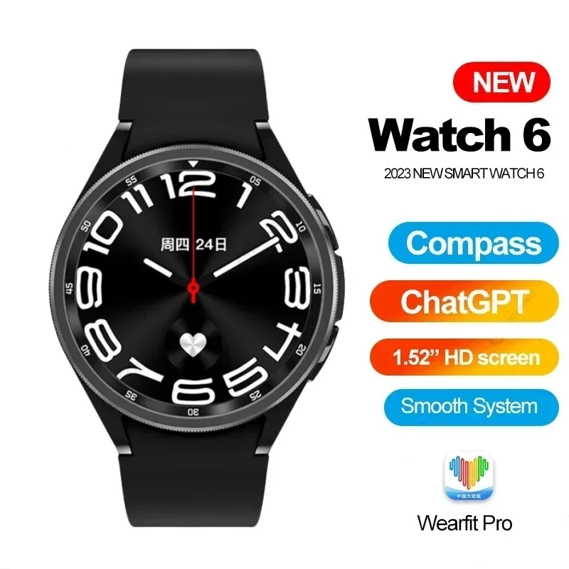 

2024 Men Women Smart Watch 6 ChatGPT NFC Compass Smartwatch Heart Rate Bluetooth Call Sport Watch for Samsung Galaxy Android IOS