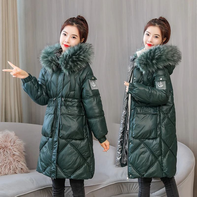 Mom Winter Coat Fur Collar Hooded Cotton Coat New Middle-Aged Elderly Down Cotton Coat Women's Mid-Length Cotton Jacket Thick