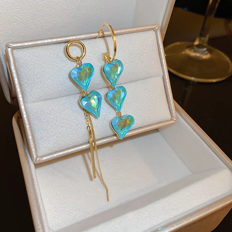 

Женские асимметричные серьги-кисточки, длинные корейские серьги с синими кристаллами, роскошные украшения для вечеринок, оптовая продажа